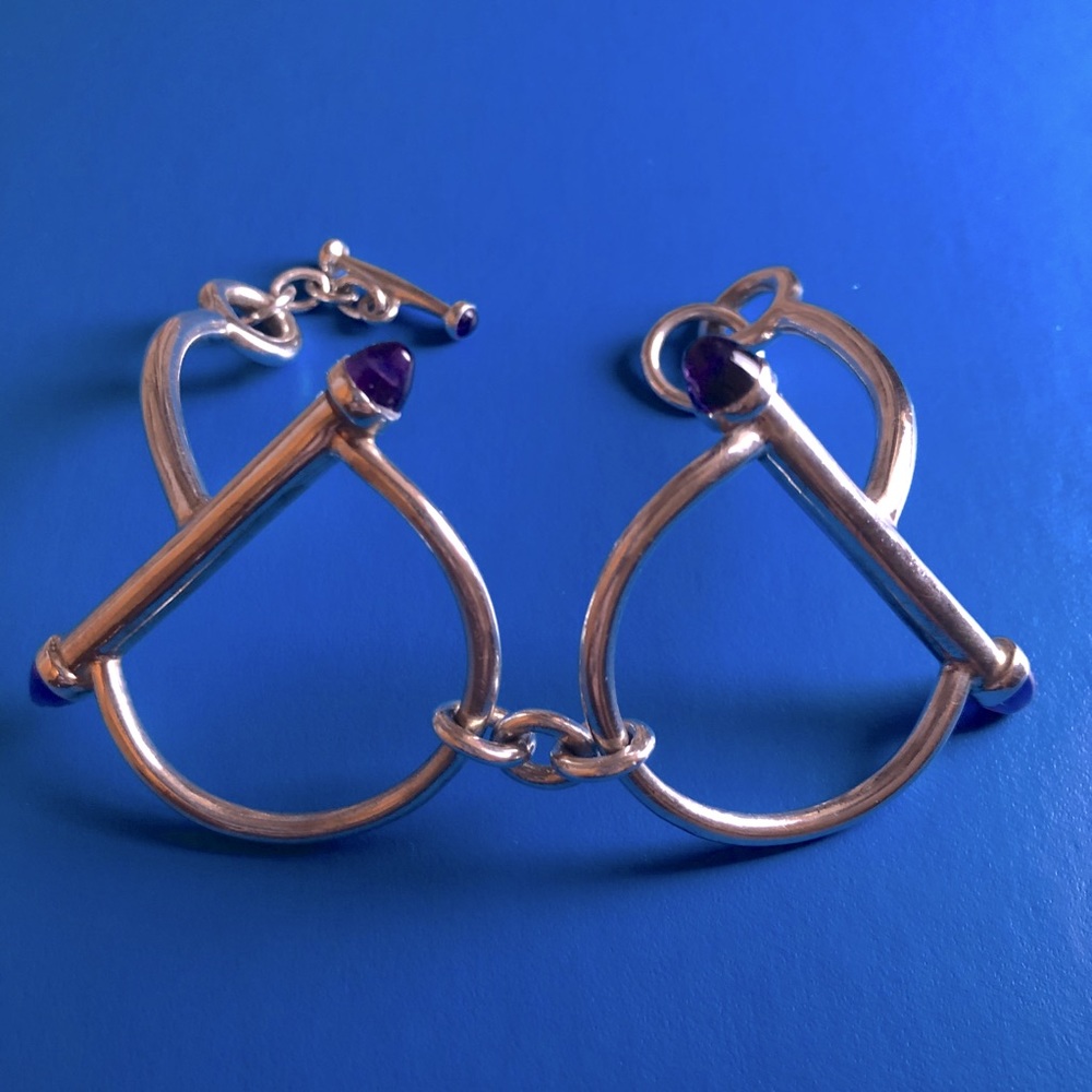 🐴Vtg Silver & Amethyst Snaffle Bit Bracelet 🐴